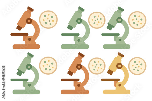 Seamless pattern of laboratory microscopes and petri dishes with microorganisms
