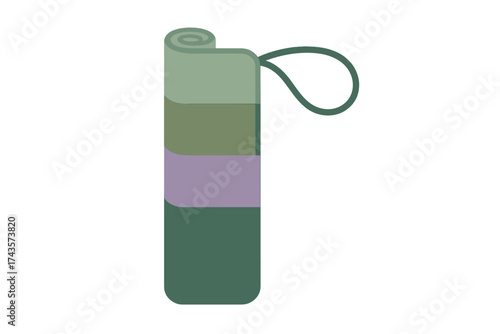 Rolled fitness mat with carrying strap and minimalist color block design