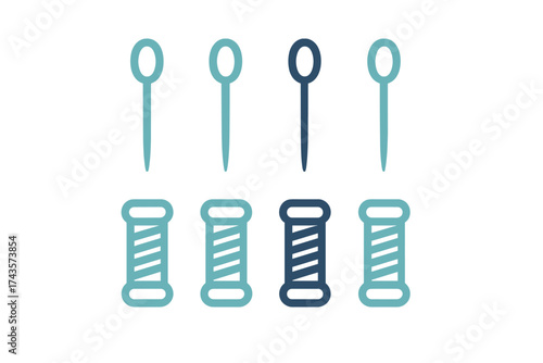 Repeating pattern of straight pins and thread spools for tailoring and crafting