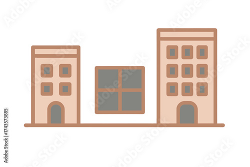 Minimalist architectural row of urban residential and commercial buildings