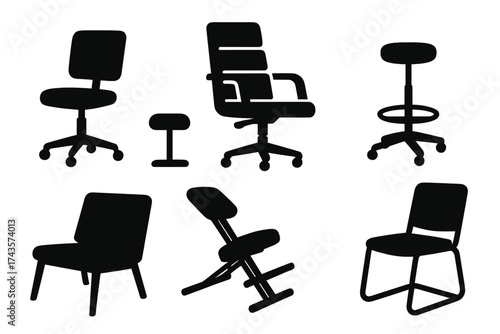 Modern office and ergonomic seating furniture silhouettes for workspace