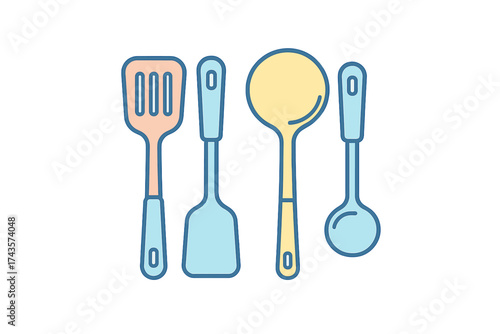 Collection of essential kitchen cooking utensils including spatulas and ladles