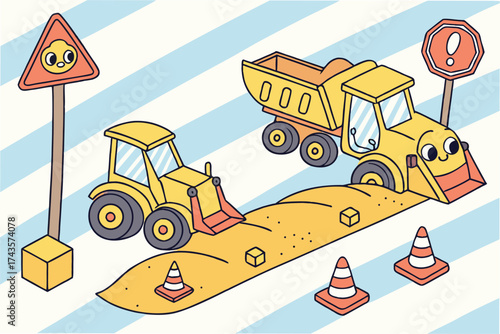 Dynamic construction site scene with diverse workers heavy machinery and building progress in a vibrant urban setting perfect for industry themes