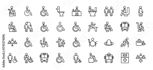 Set of disability and accessibility line icons.