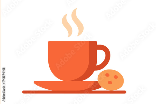 Steaming hot beverage in a ceramic mug with a cookie on the side for a cozy break moment