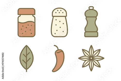 Assortment of culinary spices and seasoning tools for food preparation