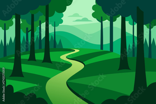 A winding path through a serene and green forest