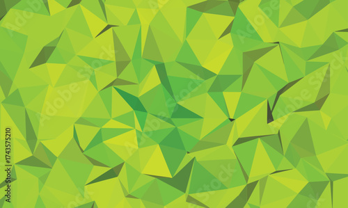 Bright green triangle facets create a dimensional, geometric abstract that evokes vibrant nature