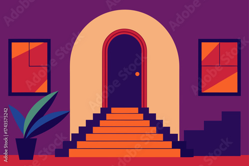 Interior view with arched doorway and potted plant