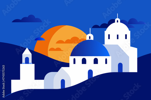 Santorini greece landscape with white buildings art