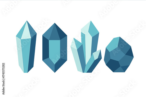 Stylized blue and turquoise geometric crystals and gemstones set