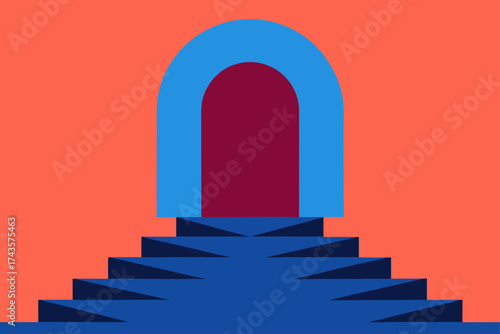 Stairway leading to an arched doorway illustration