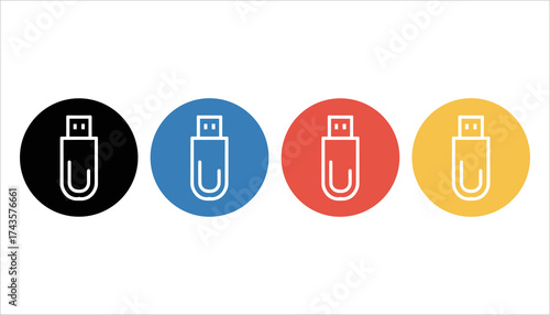 USB Flash Drive Icon Set, Data Storage and Technology Vector Illustration, Digital Memory Device Symbols, USB Drive and File Storage Concept Vector, Computer and Storage Icons.