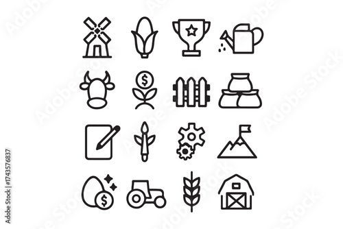 Farm Icons Set Agriculture, Farming, Harvest, and Nature Elements vector
