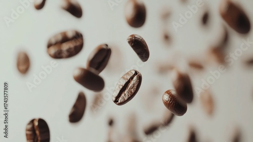 Coffee beans background. Aromatic roasted coffee texture for cafe and product design. Coffee store concept.