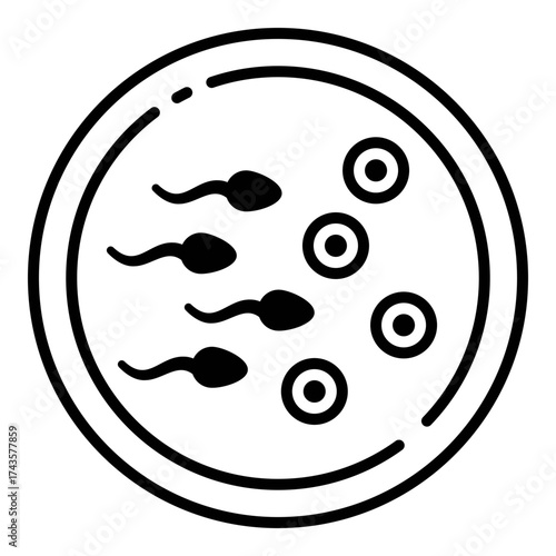 IVF icon showing fertilization process, symbolizing assisted reproduction and fertility treatment.