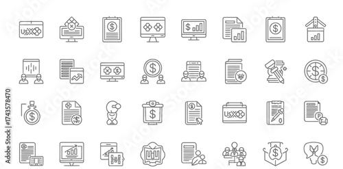 Financial Management and Business Accounting Line Icons Set.