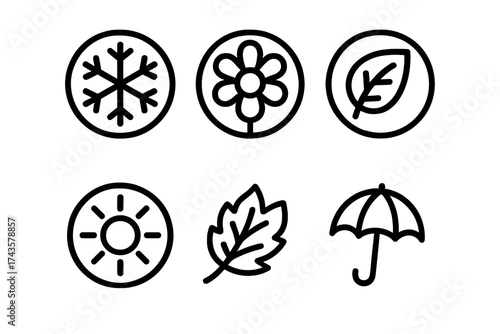 Minimalist outline icons for seasonal changes and weather conditions