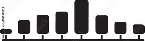 Abstract silhouette of a sound wave equalizer with varying bar heights on a white background representing audio visualization