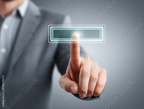 Man in suit presses button individual dressed in suit activates button performing task or command