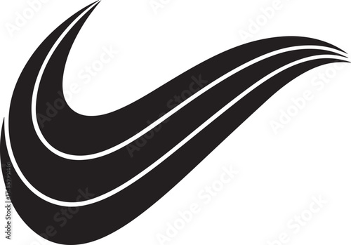 Dynamic black swoosh symbol with three parallel lines suggesting speed movement and athletic performance