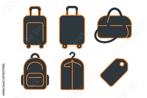 Essential travel and baggage items including rolling suitcases, backpack, duffel bag, and garment carrier