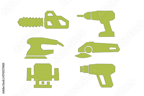 Minimalist set of essential electric power tools including drill sander and angle grinder
