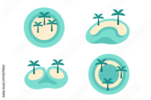 Abstract paradise island symbols featuring palm trees and turquoise ocean layers for travel themes