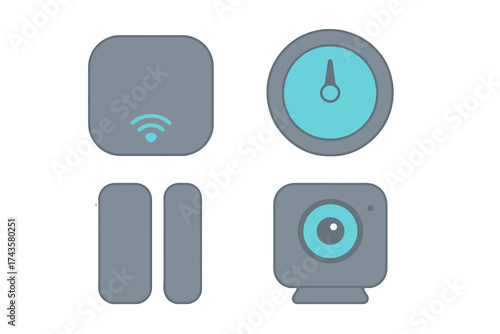 Four modern flat design symbols for technology connectivity and control