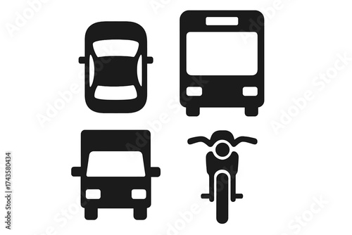 Simple black silhouette symbols representing common road transportation modes