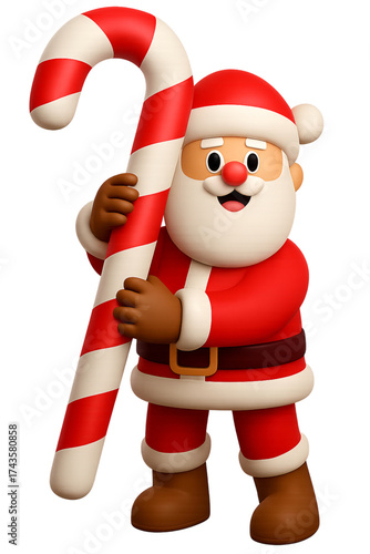 3D Santa Claus with Candy Cane for Christmas