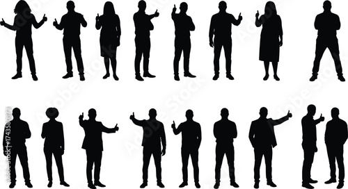 Business people silhouettes, diverse office team, corporate group illustration, successful professionals with thumbs up, teamwork unity, leadership concept, business collaboration vector