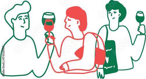 Funny Drawing of People Drinking Wine. Sketch Logo	