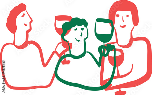 Funny Drawing of People Drinking Wine. Sketch Logo	