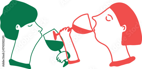 Funny Drawing of People Drinking Wine. Sketch Logo	