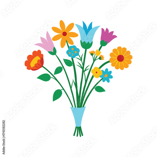 fresh bouquet of mixed wildflowers vector illustration