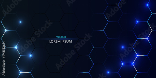 Abstract dark blue hexagon pattern, futuristic realistic abstract vector bg with honeycomb for medicine, science, technology, bio.