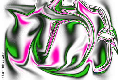 Abstract swirls of pink green and white with a metallic sheen