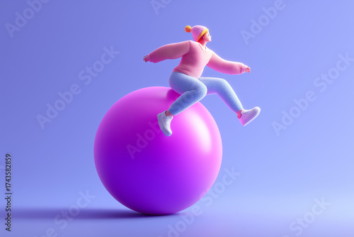 purple bouncing ball and lady