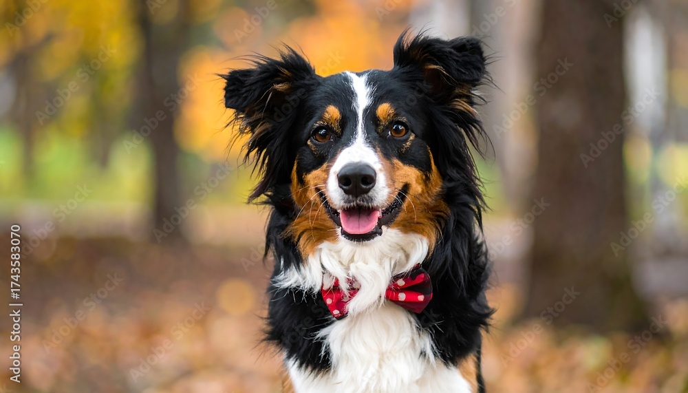 Fototapeta premium Portrait of a dog wearing a bowtie in autumn