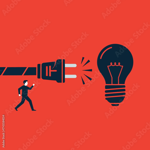 Empowered business leader pursuing bright ideas, plugging into innovation for success and creative solutions,vector