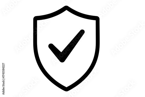 Black outline shield with checkmark representing verified safety and protection