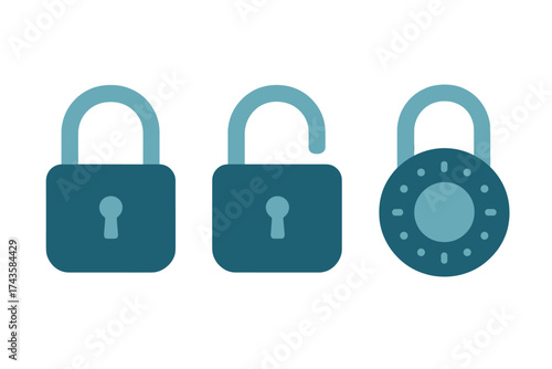 Set of three security padlocks representing protection, access, and digital safety concepts