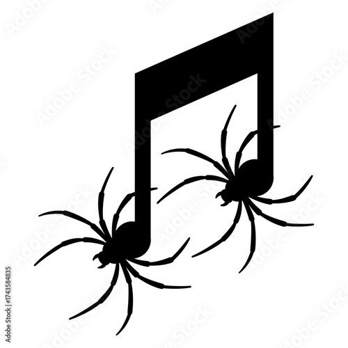 Logo nota musical con silueta de araña para tarjetas y felicitaciones de Halloween 