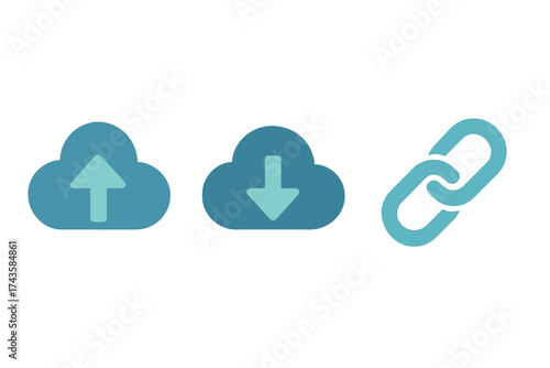 Essential icons set for cloud computing and internet connectivity featuring upload, download, and hyperlink symbols
