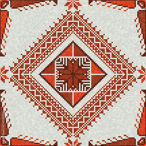 Mosaic tiles seamless pattern composition with traditional Palestinian motif. Editable vector background for print, background, web, wrapping.