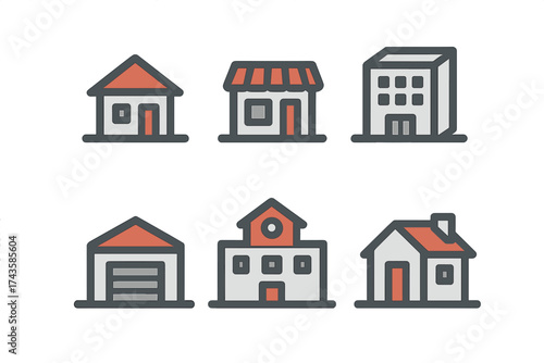 Collection of residential and commercial buildings for real estate and urban design concepts