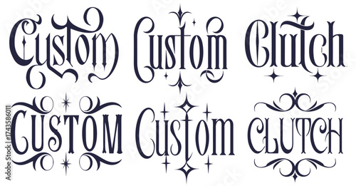 Vintage style emblems with custom and clutch lettering and stars suitable for classic car branding retro poster design motorcycle culture hot rod themes apparel,and greaser subculture merchandise