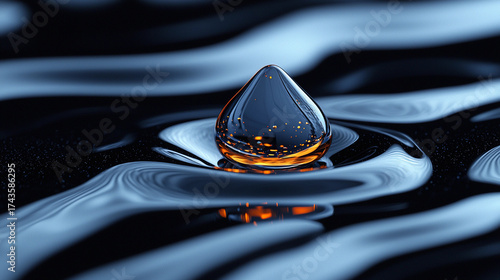 Detailed macro view of a water droplet on reflective surface Generative AI