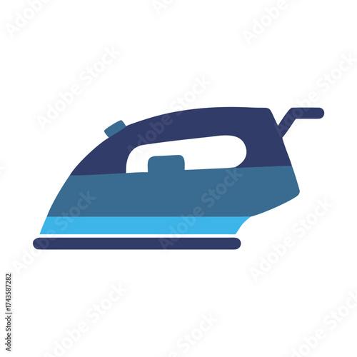 Iron in blue and navy design as a concept of icon, vector, cleaning  